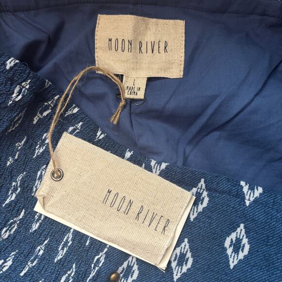 Moon River Anthropologie Blue Ikat Print High Waisted Shorts Size Large Boho - Picture 3 of 6